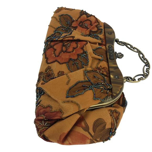 Victorian Beaded evening bag, floral bag Metal Strap Acetate, Seed Beads, Lucite - Picture 5 of 12